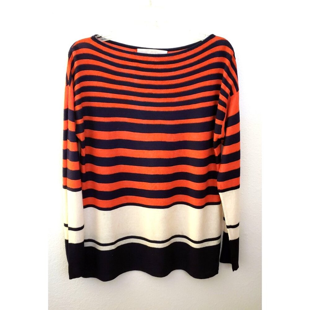 Nordstrom Collection Silk Cashmere Striped Boat Neck Pullover Sweater Size L